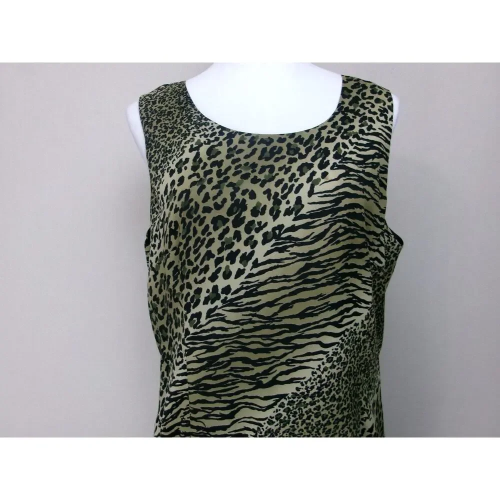 Sheath Dress Animal Print Sz‎ 14 Sleeveless Zip Up Back Lined Y2K Made In USA